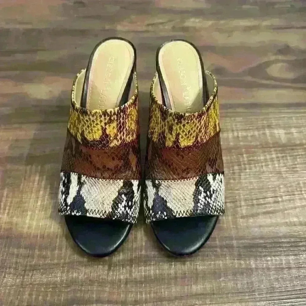 Gibson Latimer Snakeskin multicolor Leather mule block heels‎ Sz 7 - Picture 6 of 9